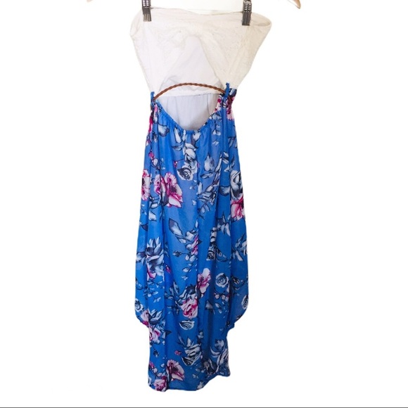 ARDENE Floral Hi Lo Fit Dress With Lace Front & Belted Detailing Blue Size Small - Picture 5 of 10